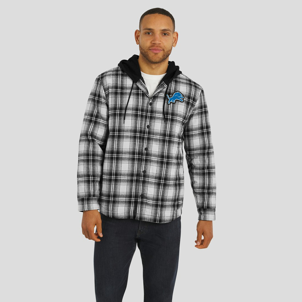 Detroit Lions NFL x Darius Rucker Collection Plaid Flannel Quilted Full-Snap Hooded Shacket - Black outlet