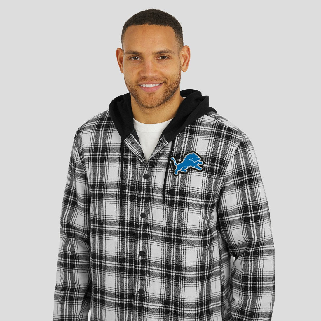 Detroit Lions NFL x Darius Rucker Collection Plaid Flannel Quilted Full-Snap Hooded Shacket - Black outlet