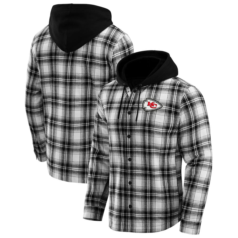 Kansas City Chiefs NFL x Darius Rucker Collection Plaid Flannel Quilted Full-Snap Hooded Shacket - Black outlet