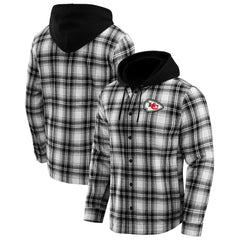 Kansas City Chiefs NFL x Darius Rucker Collection Plaid Flannel Quilted Full-Snap Hooded Shacket - Black outlet