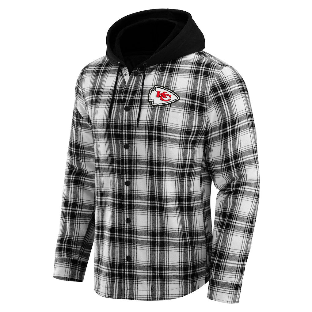 Kansas City Chiefs NFL x Darius Rucker Collection Plaid Flannel Quilted Full-Snap Hooded Shacket - Black outlet