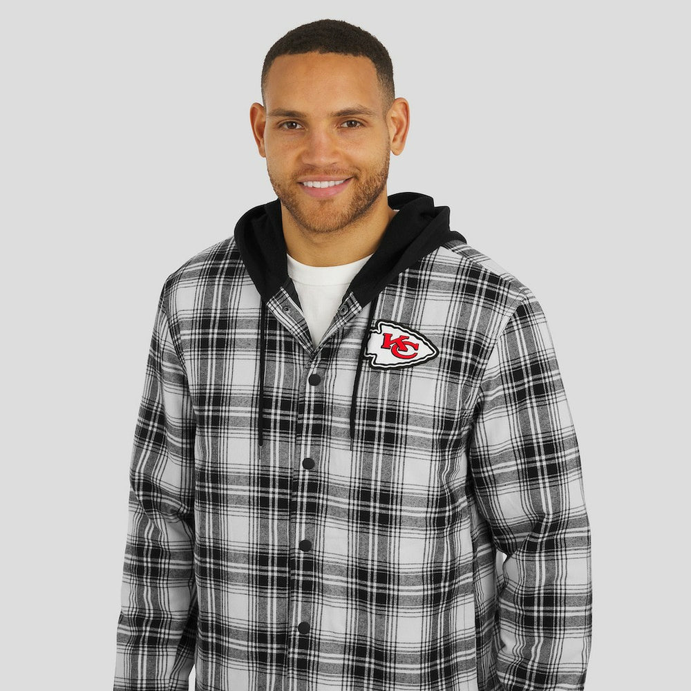 Kansas City Chiefs NFL x Darius Rucker Collection Plaid Flannel Quilted Full-Snap Hooded Shacket - Black outlet