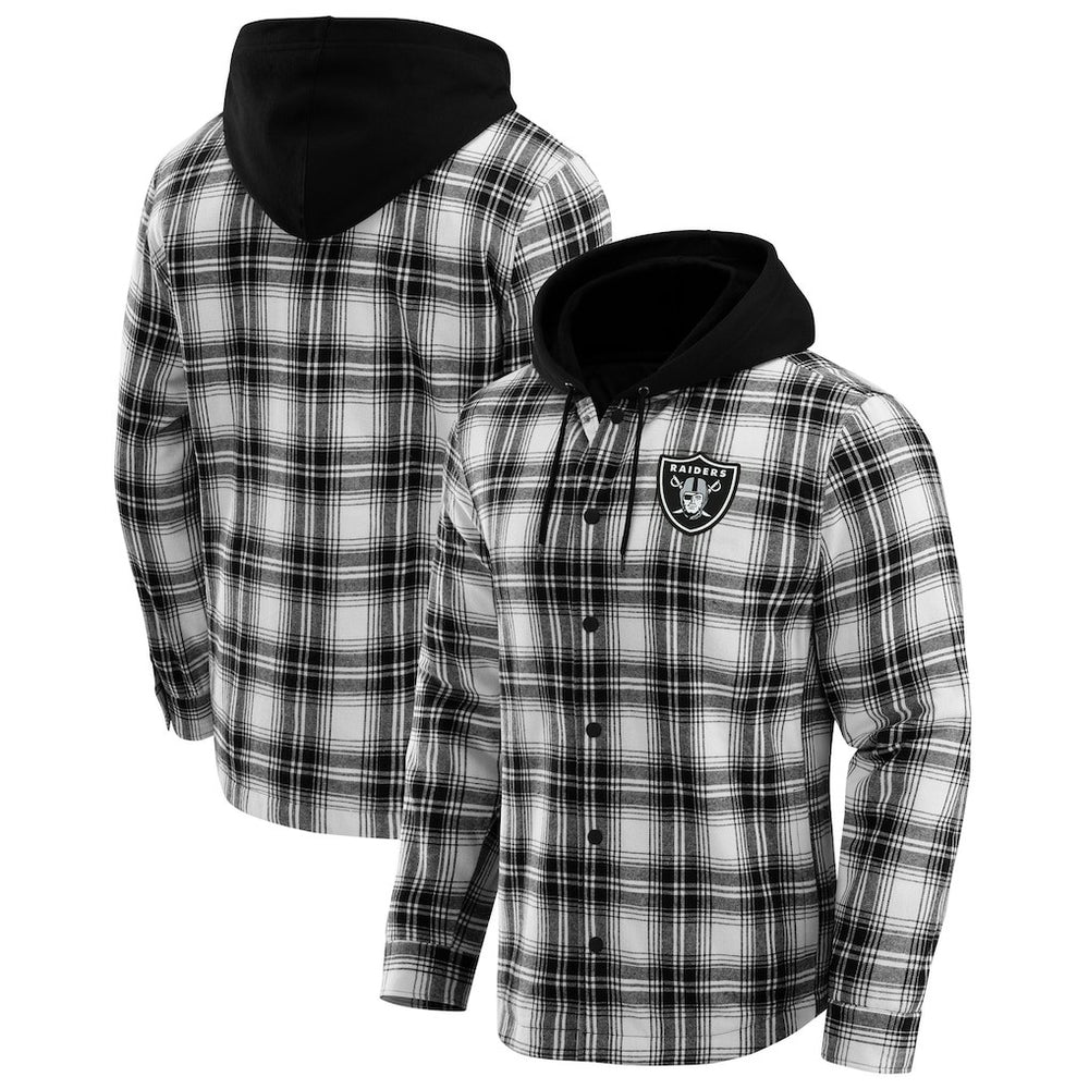 Las Vegas Raiders NFL x Darius Rucker Collection Plaid Flannel Quilted Full-Snap Hooded Shacket - Black for sale