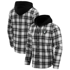 Las Vegas Raiders NFL x Darius Rucker Collection Plaid Flannel Quilted Full-Snap Hooded Shacket - Black for sale