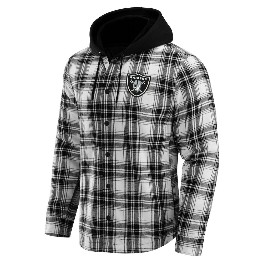Las Vegas Raiders NFL x Darius Rucker Collection Plaid Flannel Quilted Full-Snap Hooded Shacket - Black for sale