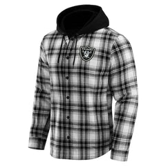 Las Vegas Raiders NFL x Darius Rucker Collection Plaid Flannel Quilted Full-Snap Hooded Shacket - Black for sale