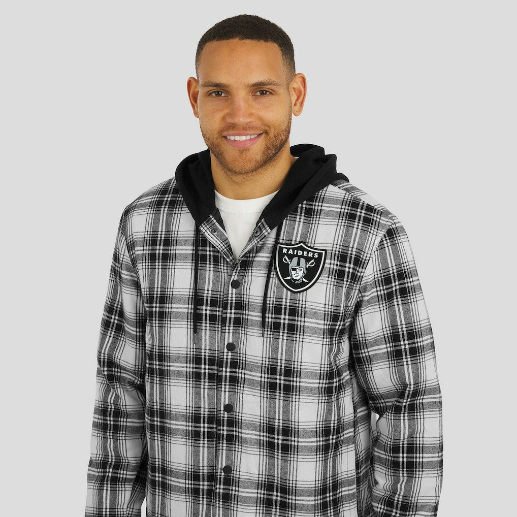 Las Vegas Raiders NFL x Darius Rucker Collection Plaid Flannel Quilted Full-Snap Hooded Shacket - Black for sale