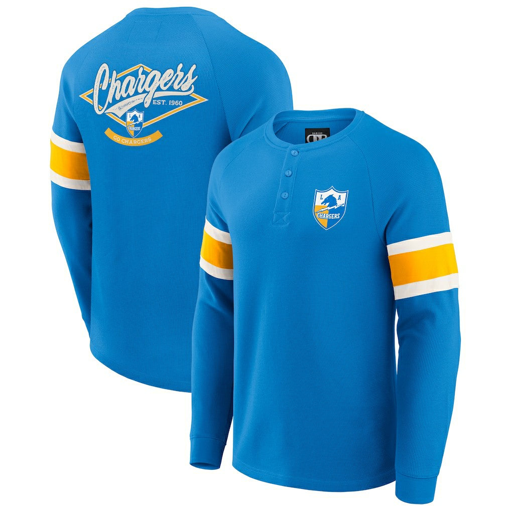 Los Angeles Chargers Darius Rucker Collection Waffle-Knit Raglan Long Sleeve Henley T-Shirt - Powder Blue outlet