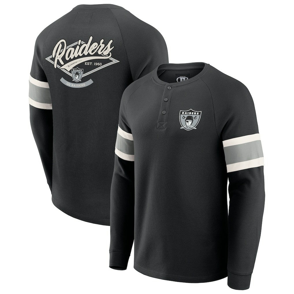 Las Vegas Raiders Darius Rucker Collection Waffle-Knit Raglan Long Sleeve Henley T-Shirt - Black cheap