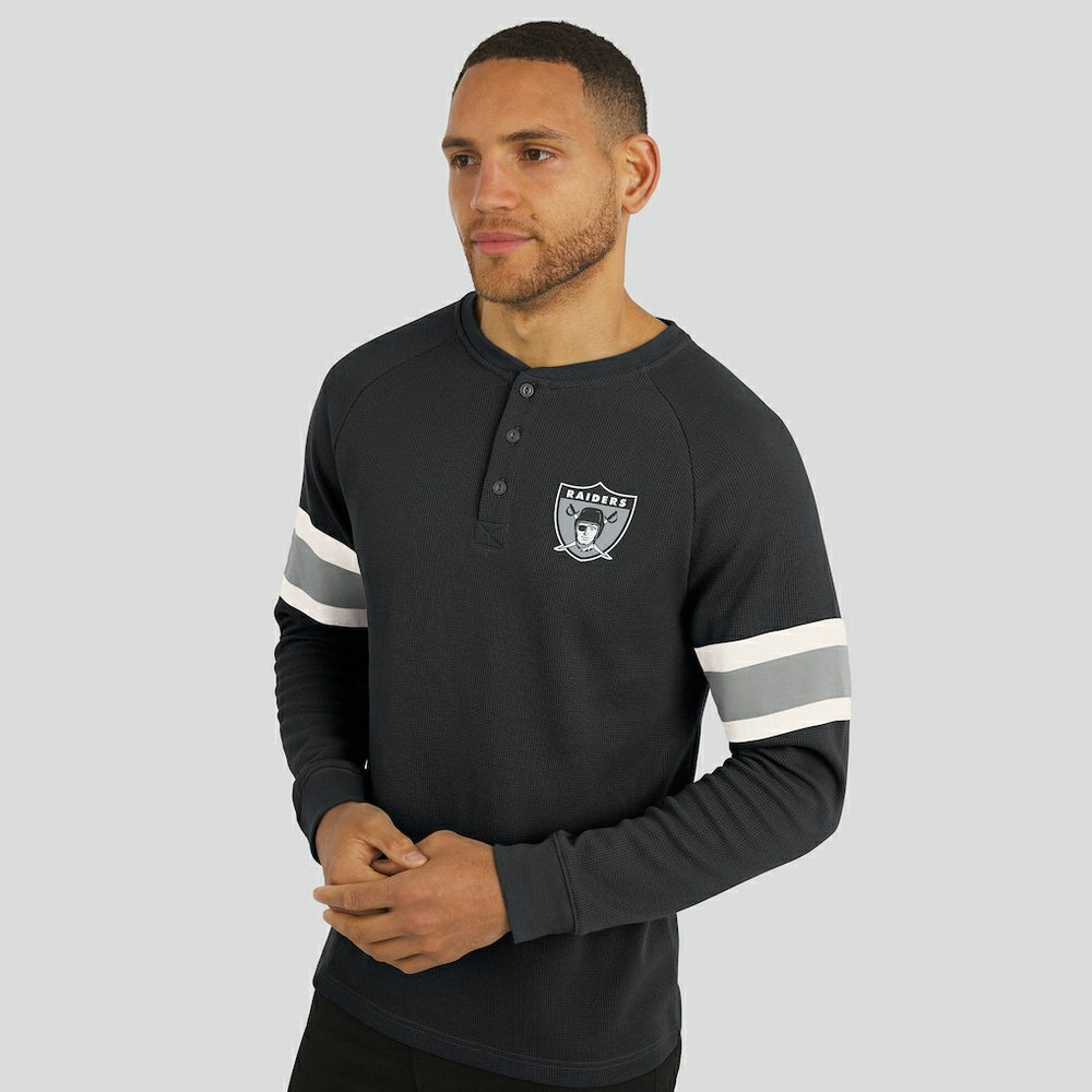 Las Vegas Raiders Darius Rucker Collection Waffle-Knit Raglan Long Sleeve Henley T-Shirt - Black cheap