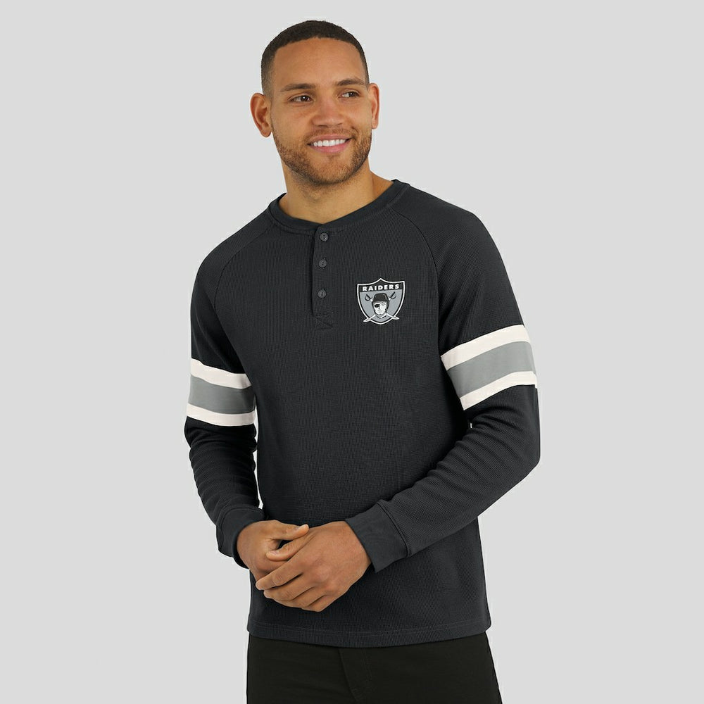 Las Vegas Raiders Darius Rucker Collection Waffle-Knit Raglan Long Sleeve Henley T-Shirt - Black cheap