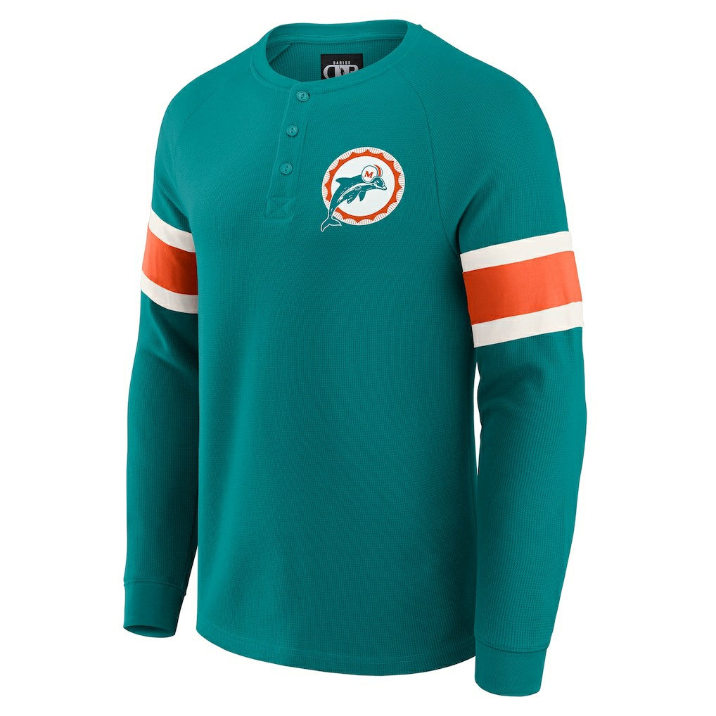 Miami Dolphins Darius Rucker Collection Waffle-Knit Raglan Long Sleeve Henley T-Shirt - Aqua discount