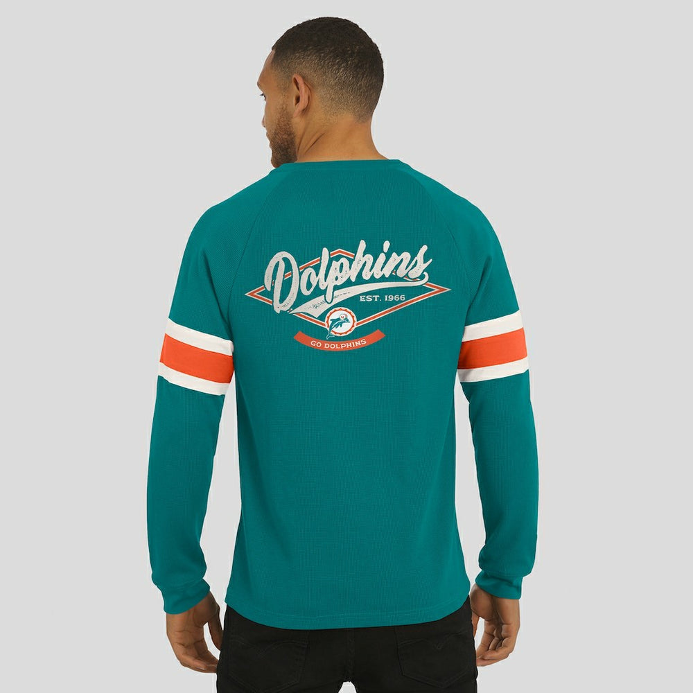 Miami Dolphins Darius Rucker Collection Waffle-Knit Raglan Long Sleeve Henley T-Shirt - Aqua discount