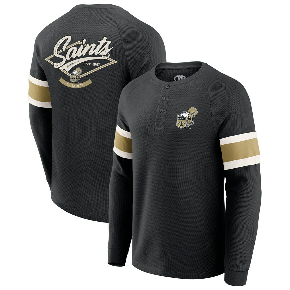 New Orleans Saints Darius Rucker Collection Waffle-Knit Raglan Long Sleeve Henley T-Shirt - Black online
