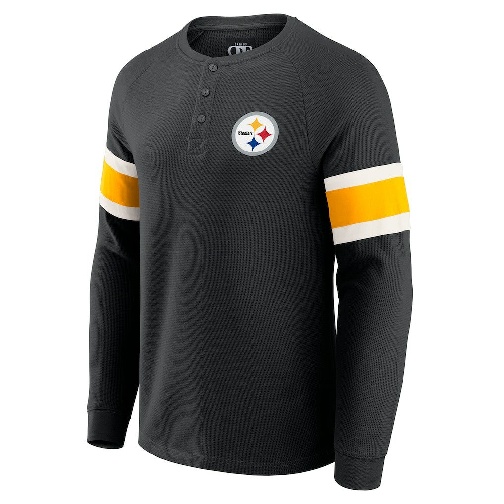 Pittsburgh Steelers Darius Rucker Collection Waffle-Knit Raglan Long Sleeve Henley T-Shirt - Black online