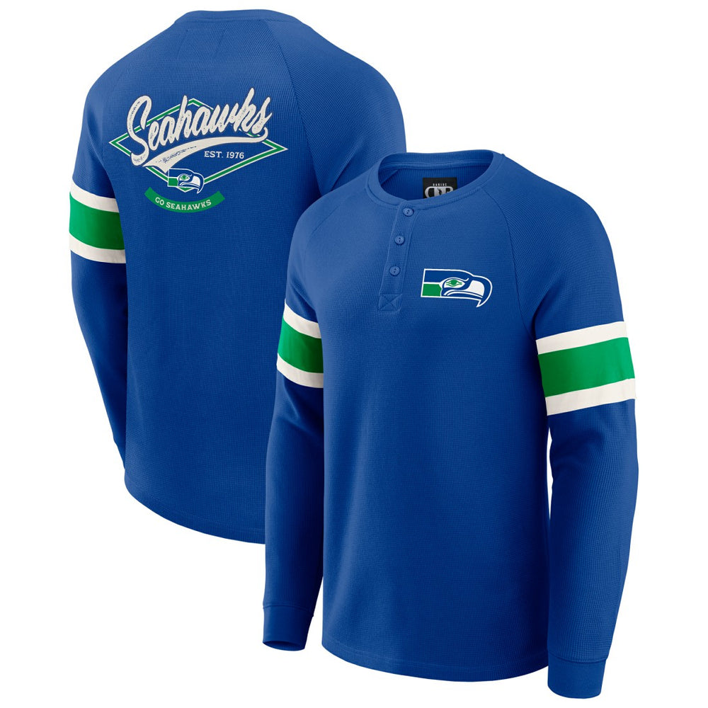 Seattle Seahawks Darius Rucker Collection Waffle-Knit Raglan Long Sleeve Henley T-Shirt - College Navy for sale