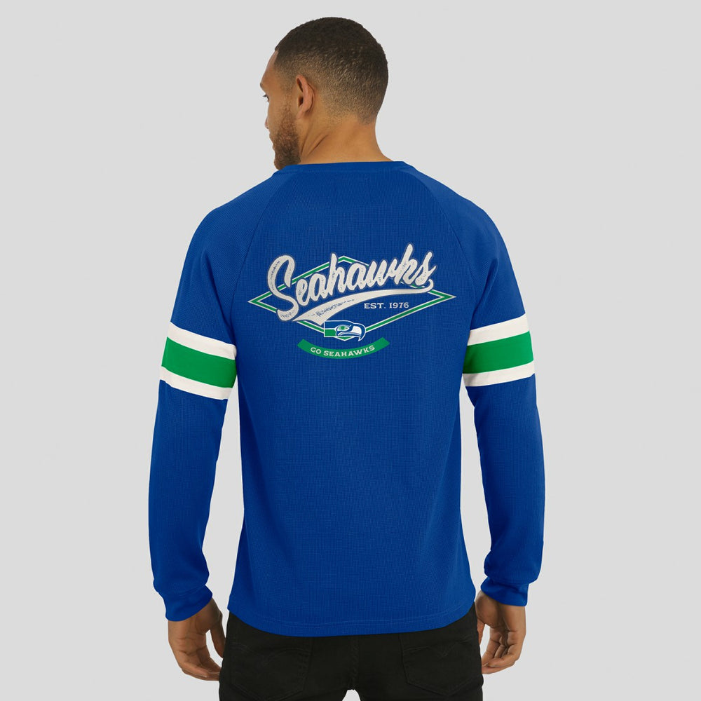Seattle Seahawks Darius Rucker Collection Waffle-Knit Raglan Long Sleeve Henley T-Shirt - College Navy for sale