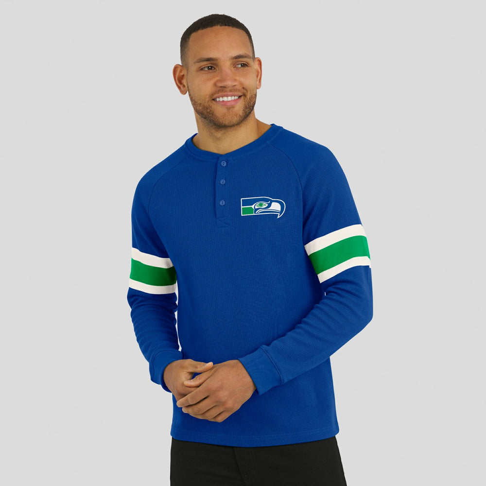 Seattle Seahawks Darius Rucker Collection Waffle-Knit Raglan Long Sleeve Henley T-Shirt - College Navy for sale