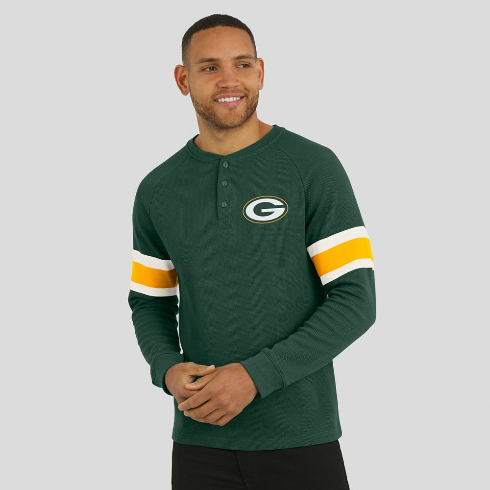 Green Bay Packers Darius Rucker Collection Waffle-Knit Raglan Long Sleeve Henley T-Shirt - Green outlet