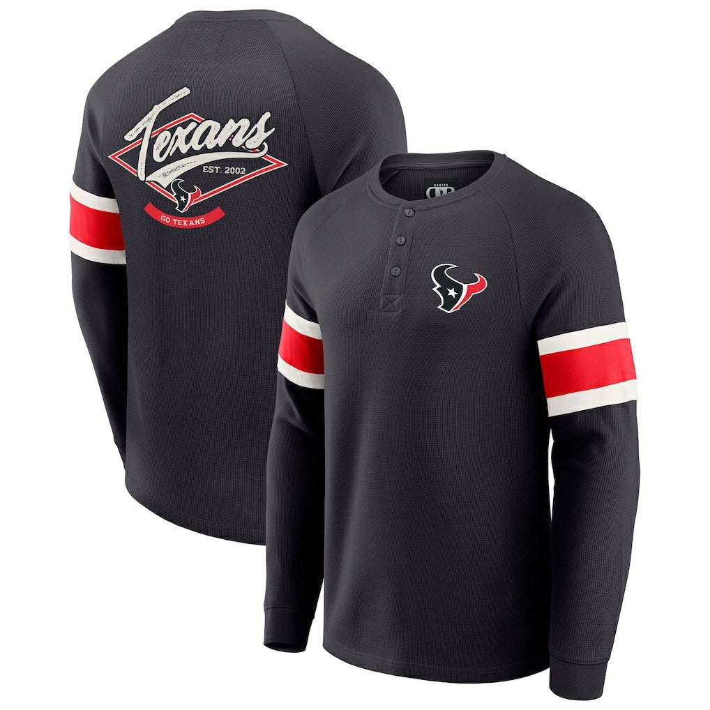Houston Texans Darius Rucker Collection Waffle-Knit Raglan Long Sleeve Henley T-Shirt - Navy on sale