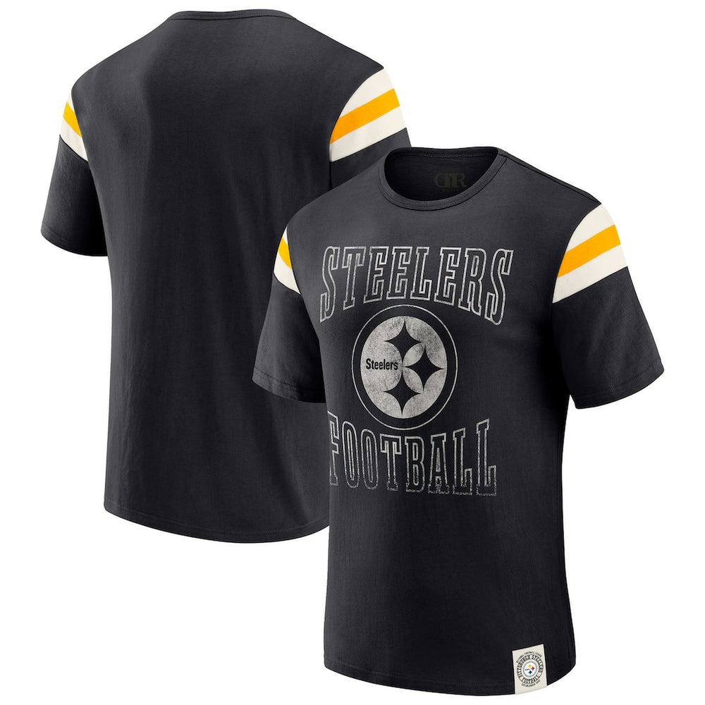 Pittsburgh Steelers Darius Rucker Collection Football Stripe Sleeve T-Shirt - Black on sale