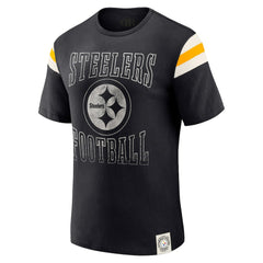 Pittsburgh Steelers Darius Rucker Collection Football Stripe Sleeve T-Shirt - Black on sale