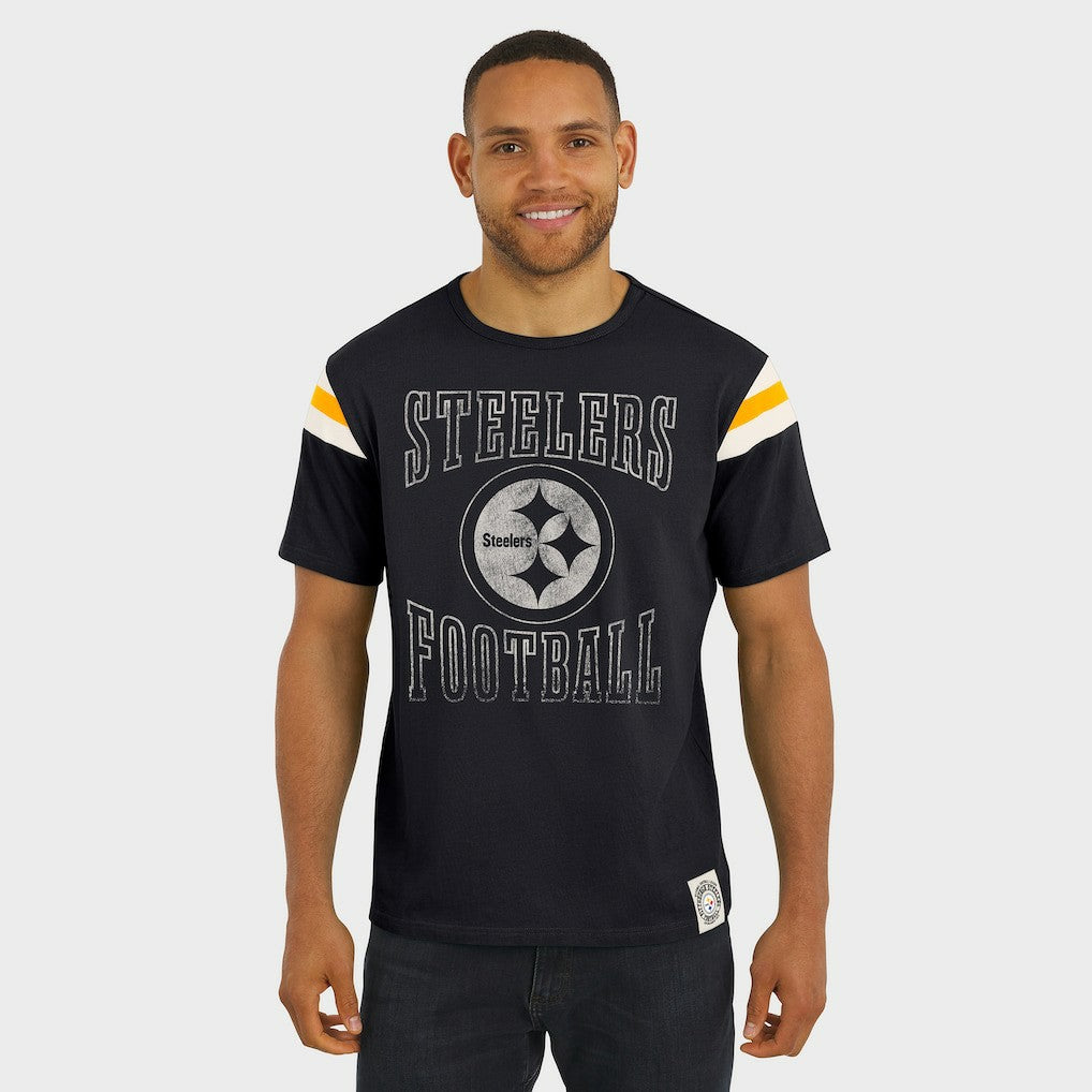 Pittsburgh Steelers Darius Rucker Collection Football Stripe Sleeve T-Shirt - Black on sale