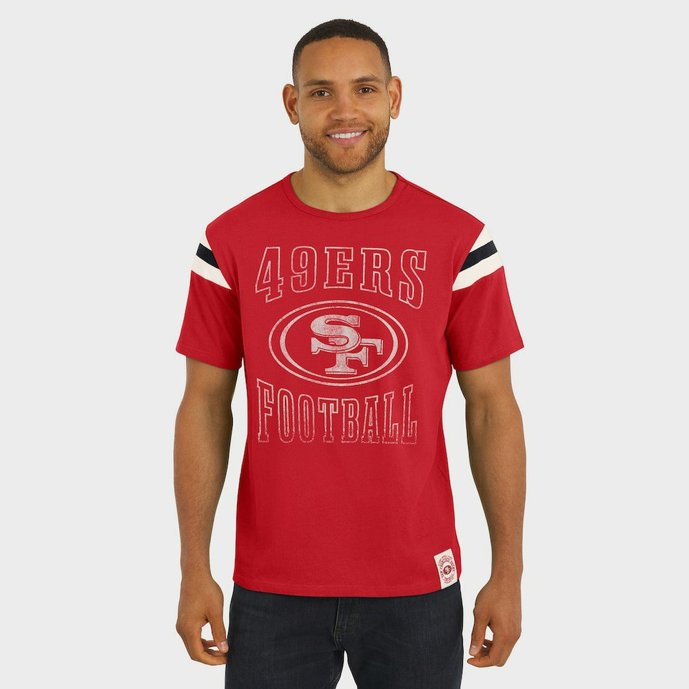 San Francisco 49ers Darius Rucker Collection Football Stripe Sleeve T-Shirt - Scarlet discount