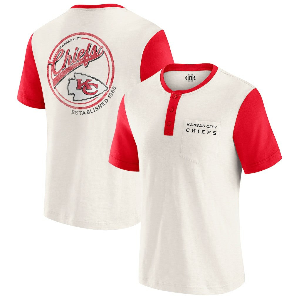 Kansas City Chiefs Darius Rucker Collection Henley Colorblock Slub Pocket T-Shirt - Cream online