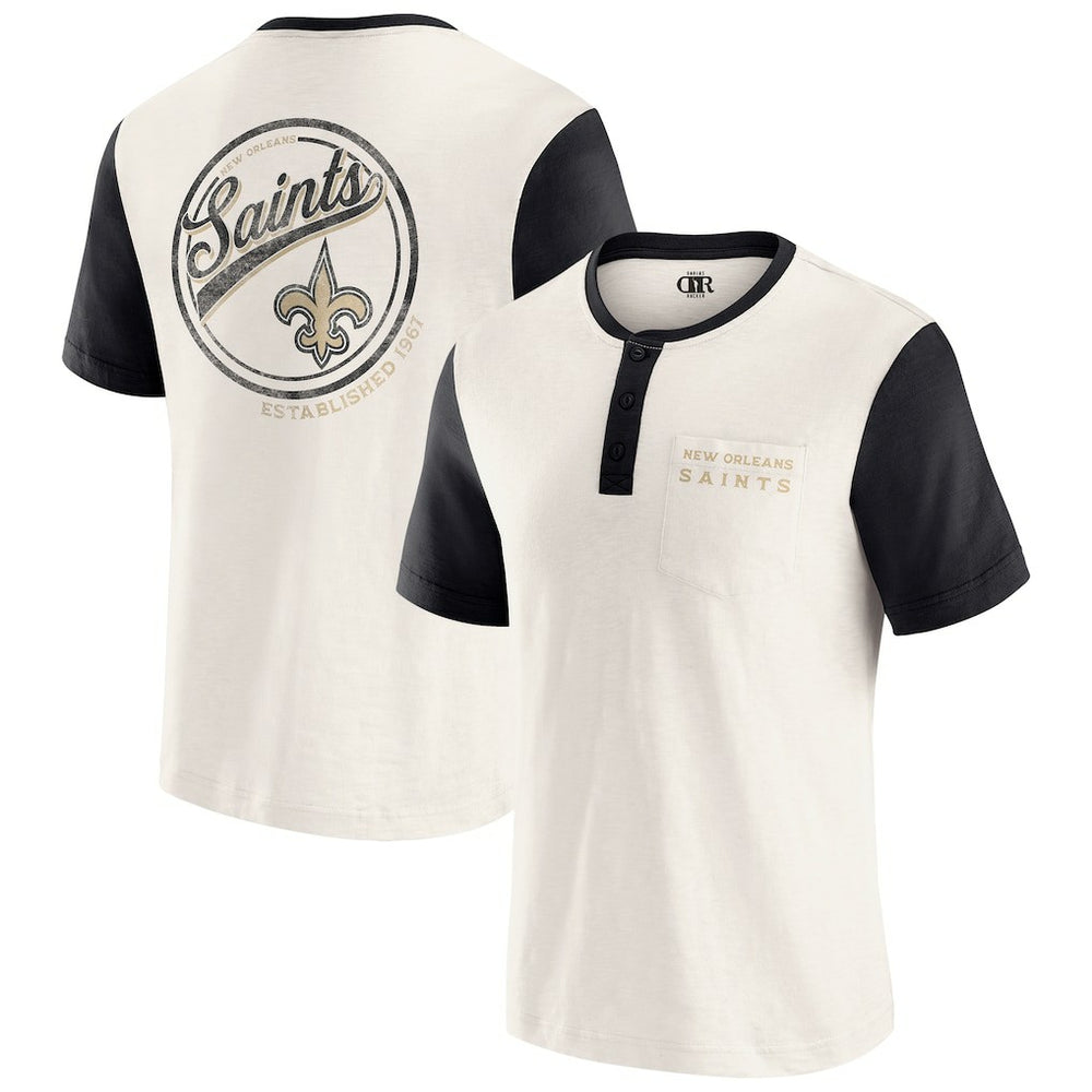 New Orleans Saints Darius Rucker Collection Henley Colorblock Slub Pocket T-Shirt - Cream sale
