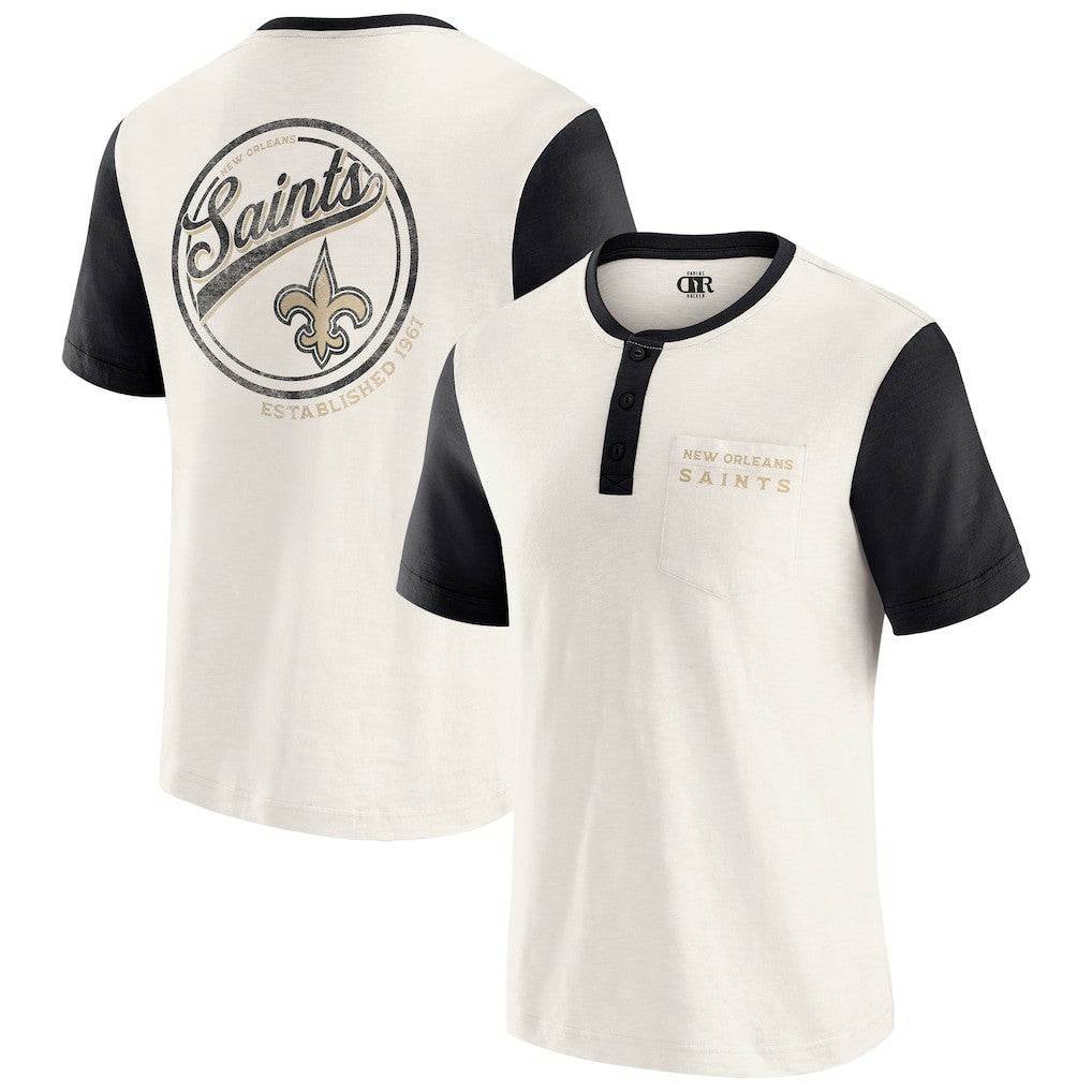 New Orleans Saints Darius Rucker Collection Henley Colorblock Slub Pocket T-Shirt - Cream sale