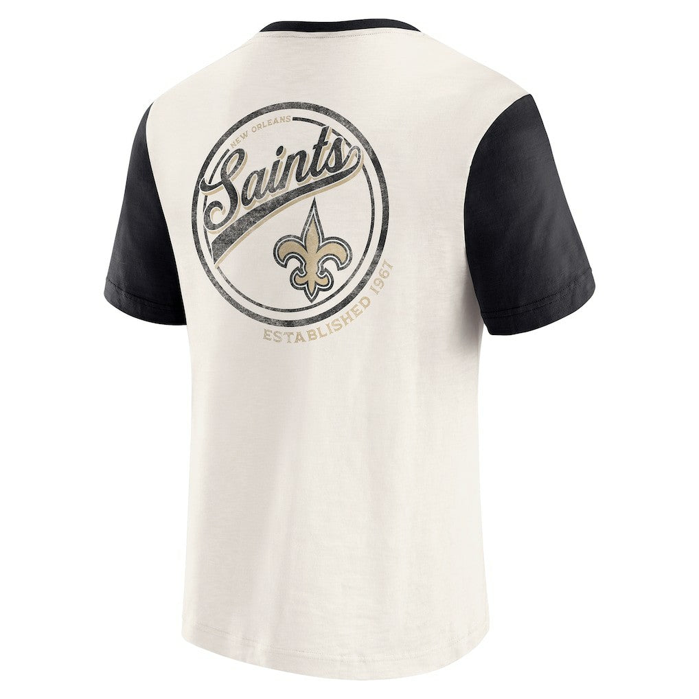 New Orleans Saints Darius Rucker Collection Henley Colorblock Slub Pocket T-Shirt - Cream sale