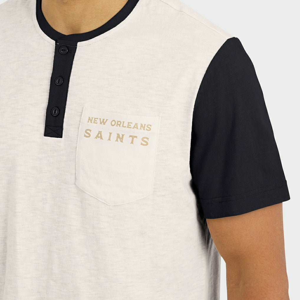 New Orleans Saints Darius Rucker Collection Henley Colorblock Slub Pocket T-Shirt - Cream sale