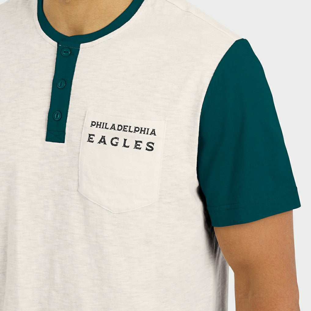 Philadelphia Eagles Darius Rucker Collection Henley Colorblock Slub Pocket T-Shirt - Cream sale