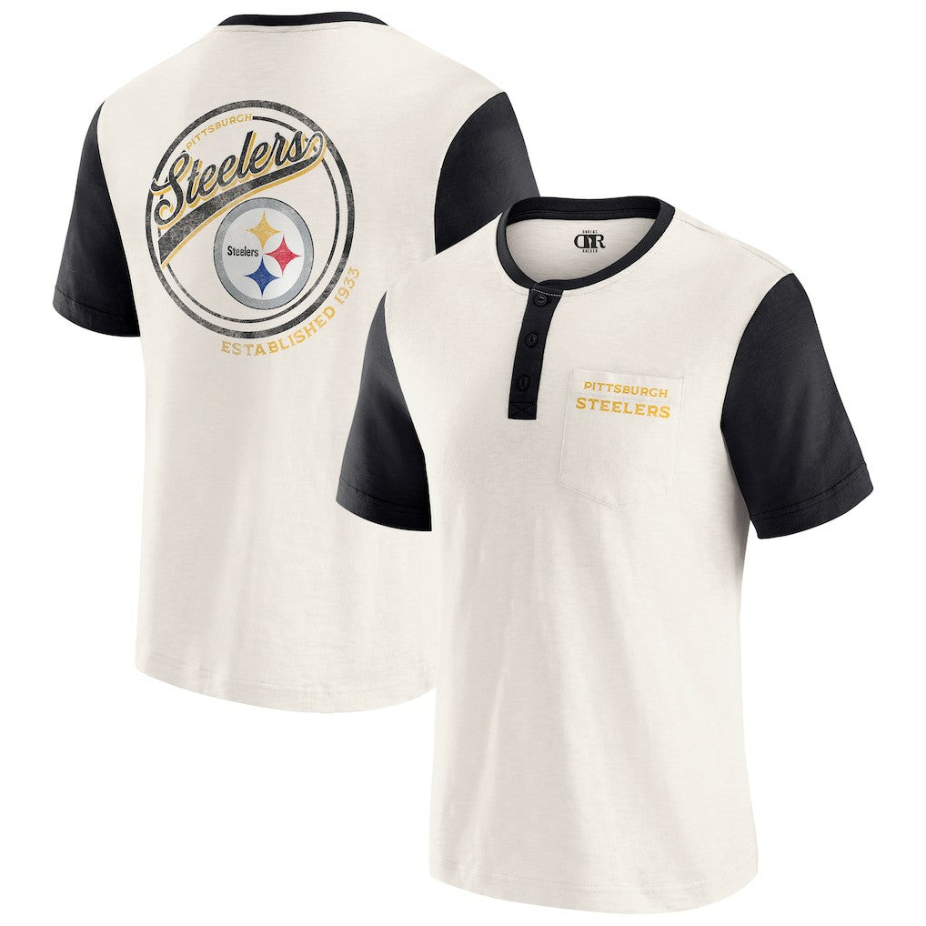 Pittsburgh Steelers Darius Rucker Collection Henley Colorblock Slub Pocket T-Shirt - Cream discount