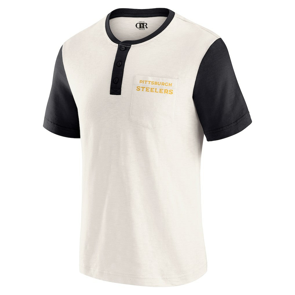 Pittsburgh Steelers Darius Rucker Collection Henley Colorblock Slub Pocket T-Shirt - Cream discount
