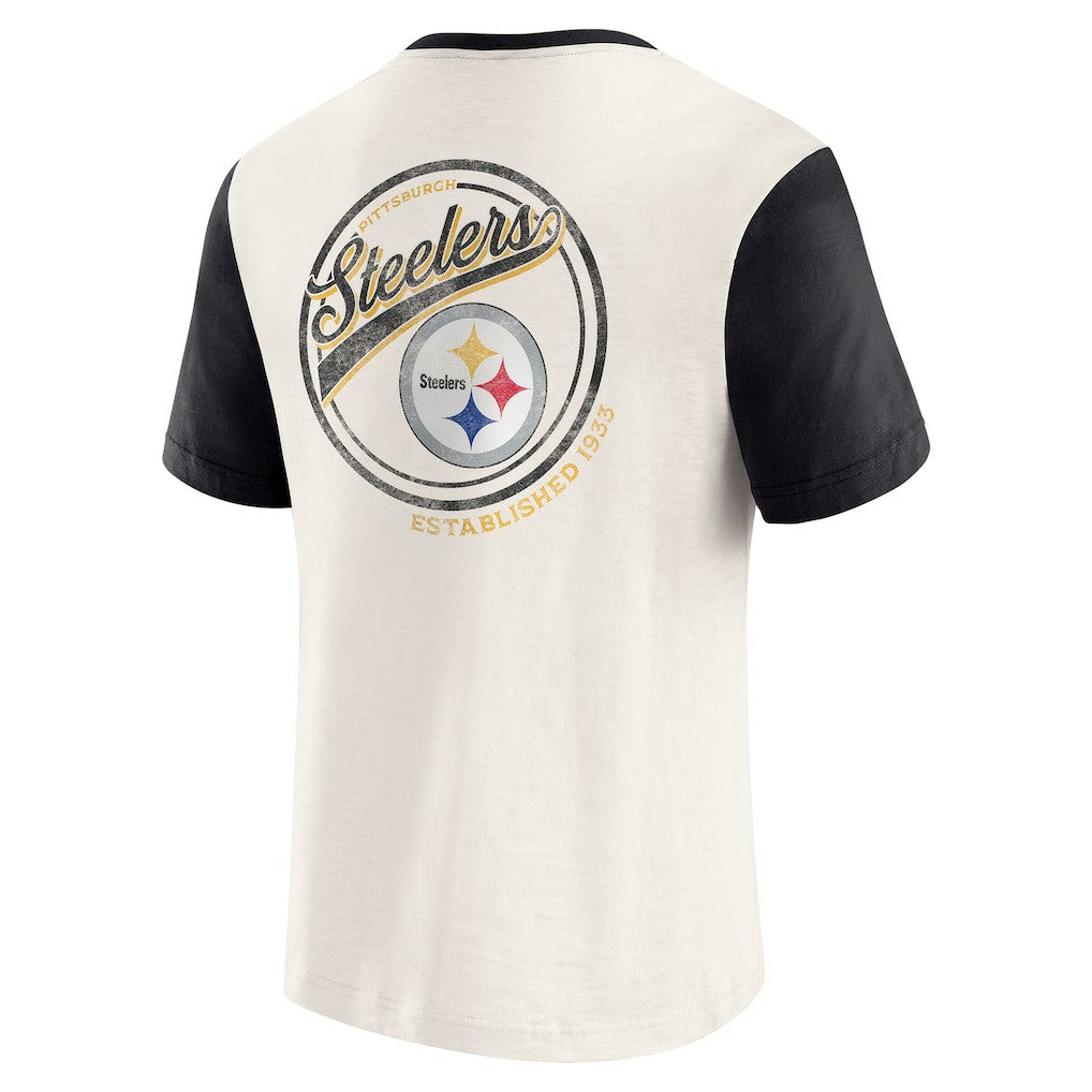 Pittsburgh Steelers Darius Rucker Collection Henley Colorblock Slub Pocket T-Shirt - Cream discount