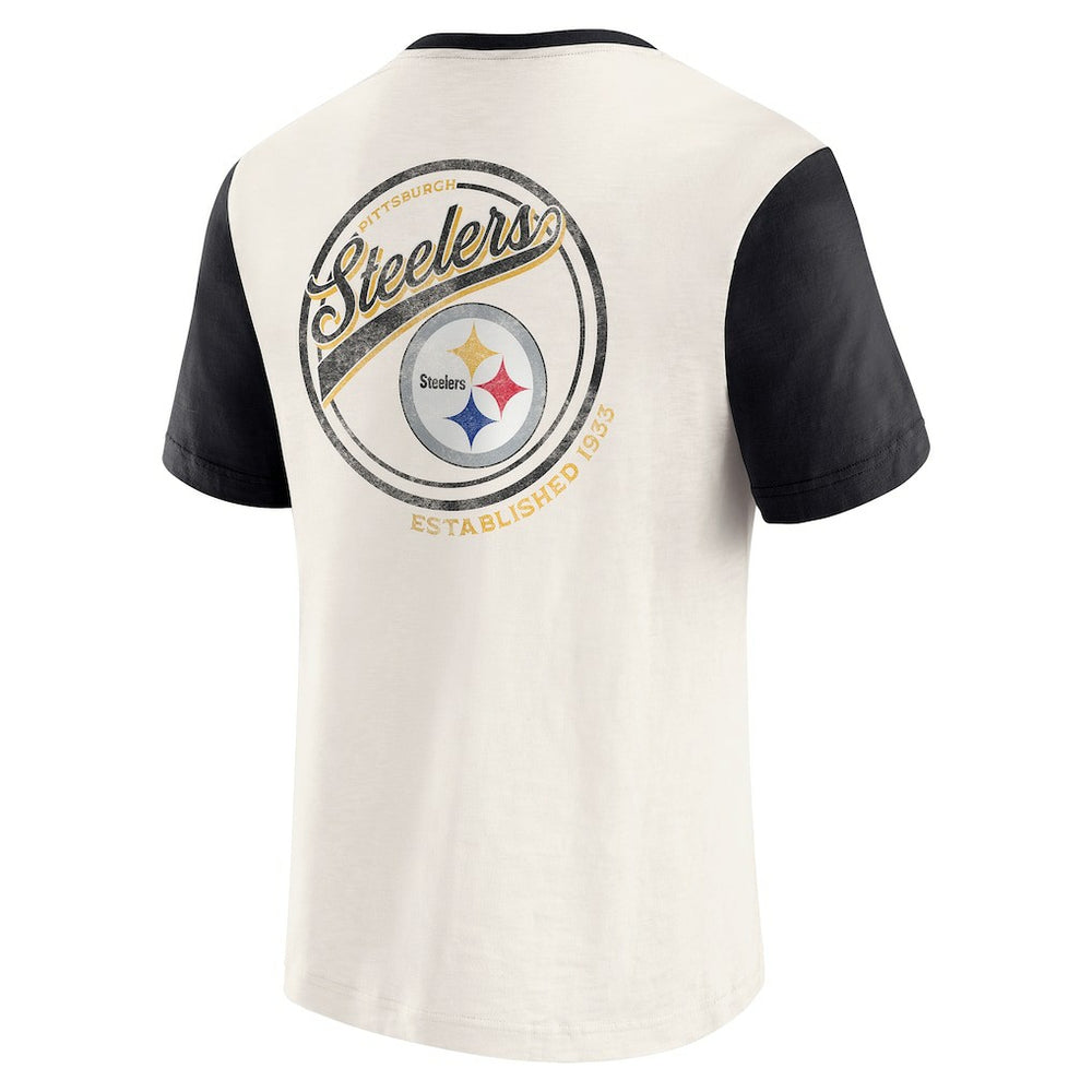 Pittsburgh Steelers Darius Rucker Collection Henley Colorblock Slub Pocket T-Shirt - Cream discount
