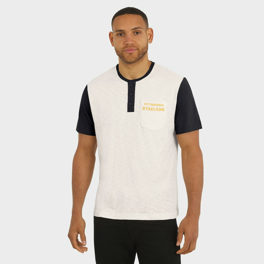 Pittsburgh Steelers Darius Rucker Collection Henley Colorblock Slub Pocket T-Shirt - Cream discount