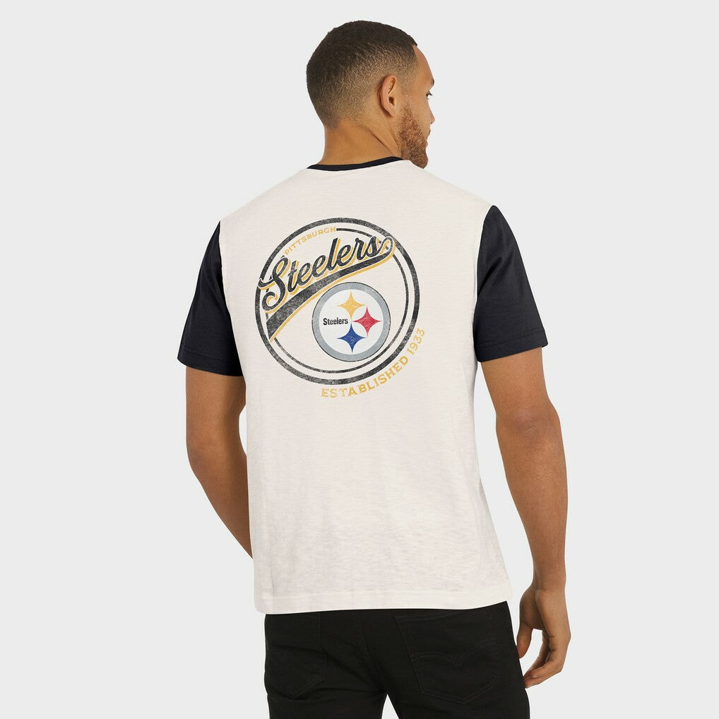 Pittsburgh Steelers Darius Rucker Collection Henley Colorblock Slub Pocket T-Shirt - Cream discount