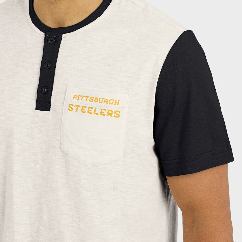 Pittsburgh Steelers Darius Rucker Collection Henley Colorblock Slub Pocket T-Shirt - Cream discount