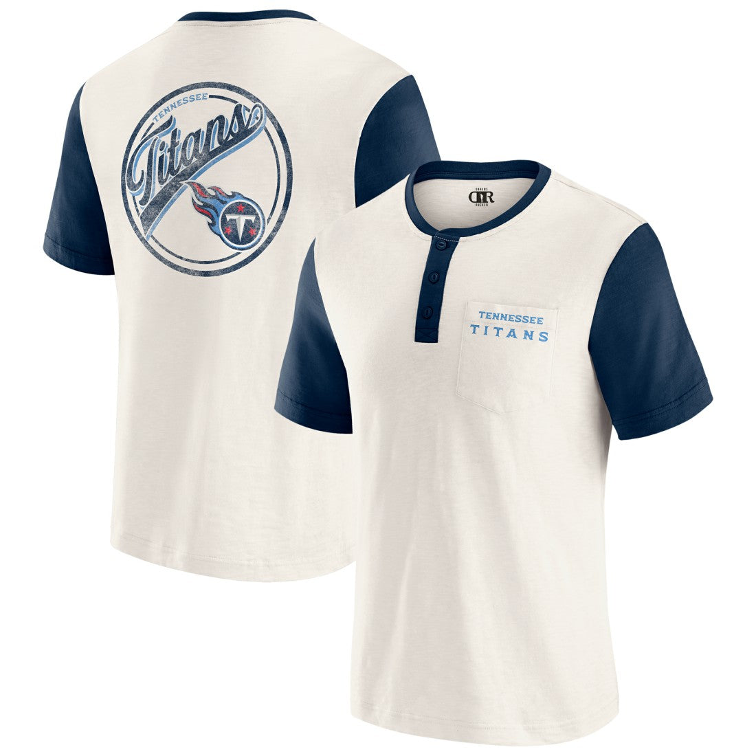 Tennessee Titans Darius Rucker Collection Henley Colorblock Slub Pocket T-Shirt - Cream on sale