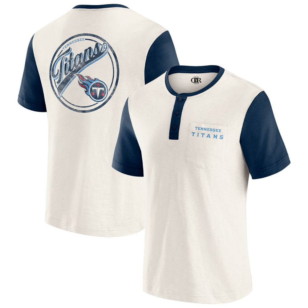Tennessee Titans Darius Rucker Collection Henley Colorblock Slub Pocket T-Shirt - Cream on sale