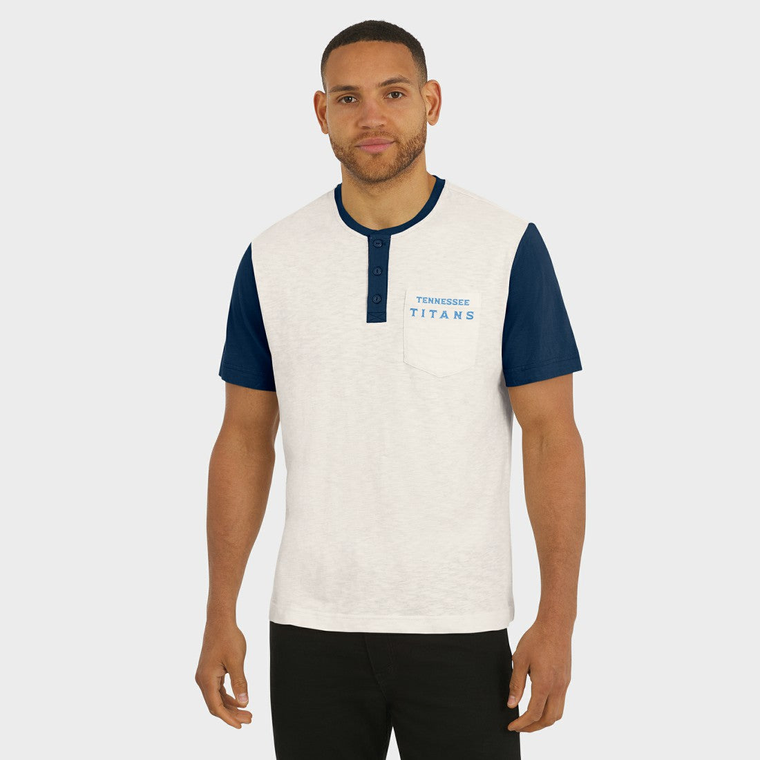 Tennessee Titans Darius Rucker Collection Henley Colorblock Slub Pocket T-Shirt - Cream on sale