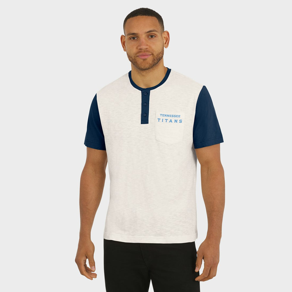Tennessee Titans Darius Rucker Collection Henley Colorblock Slub Pocket T-Shirt - Cream on sale