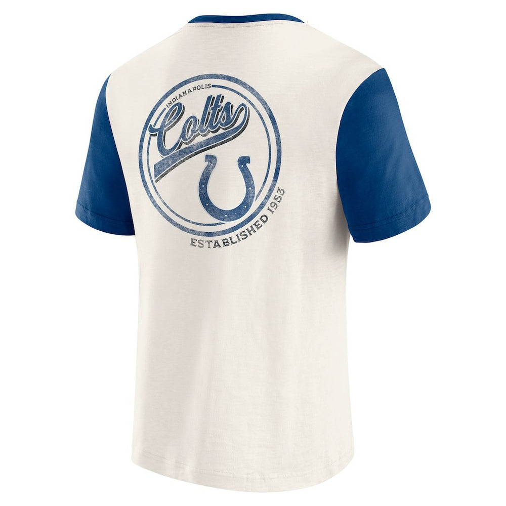 Indianapolis Colts Darius Rucker Collection Henley Colorblock Slub Pocket T-Shirt - Cream on sale