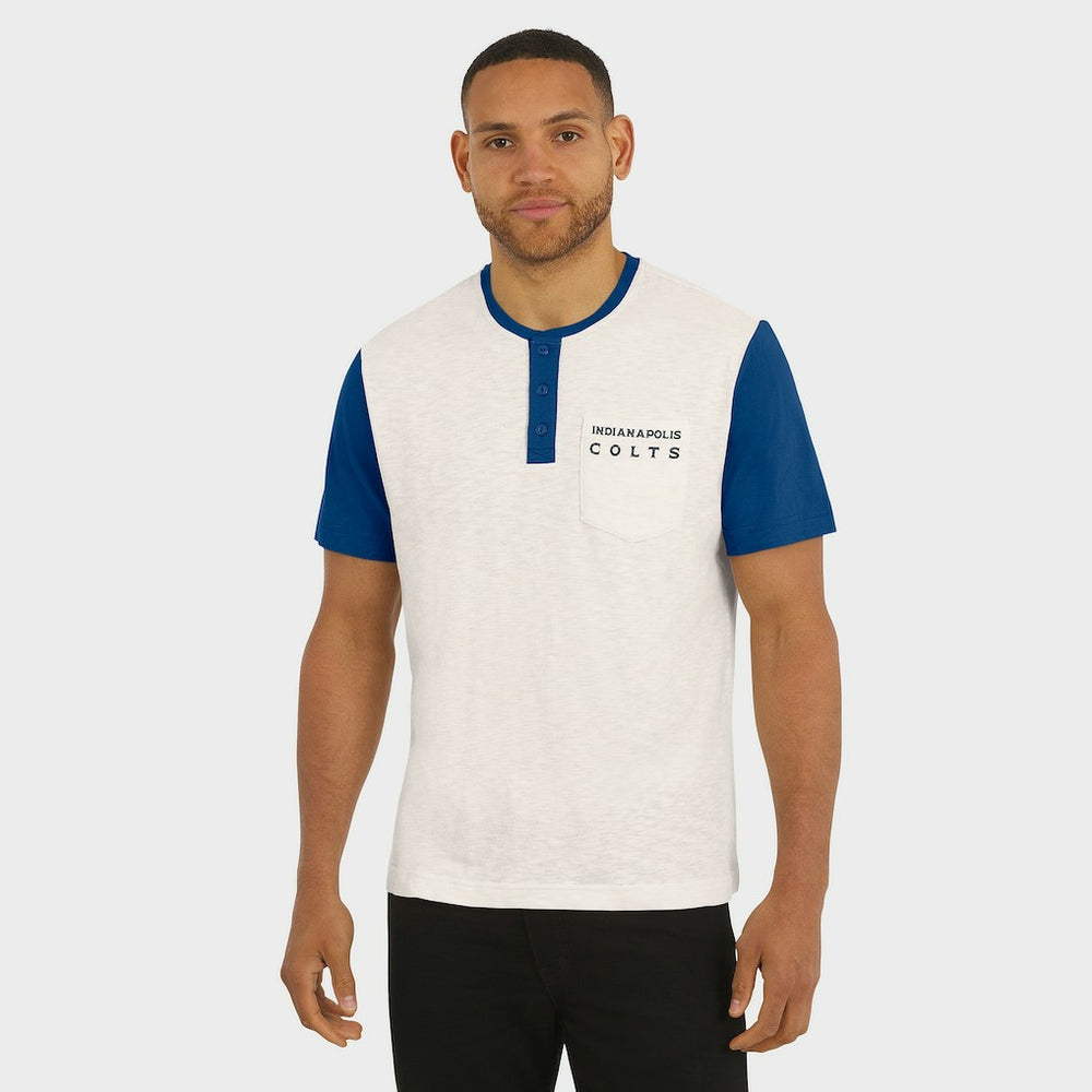 Indianapolis Colts Darius Rucker Collection Henley Colorblock Slub Pocket T-Shirt - Cream on sale