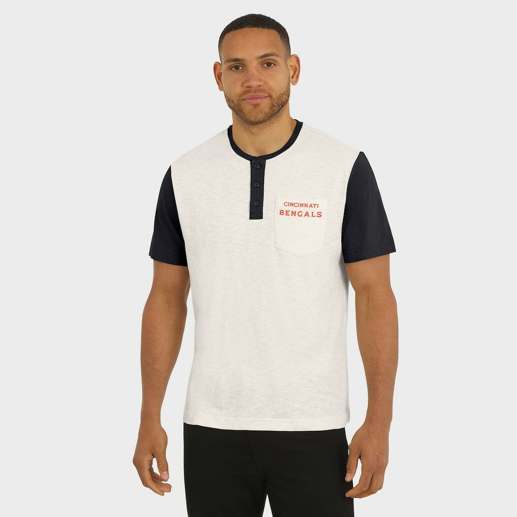Cincinnati Bengals Darius Rucker Collection Henley Colorblock Slub Pocket T-Shirt - Cream on sale