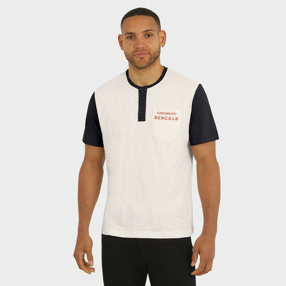 Cincinnati Bengals Darius Rucker Collection Henley Colorblock Slub Pocket T-Shirt - Cream on sale