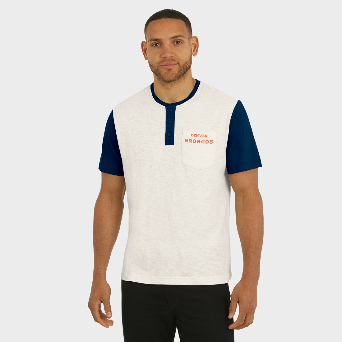Denver Broncos Darius Rucker Collection Henley Colorblock Slub Pocket T-Shirt - Cream discount